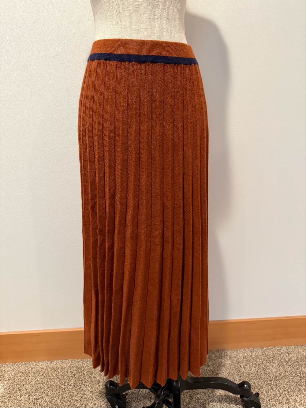 Lush Rust Maxi Skirt with Navy Waistband